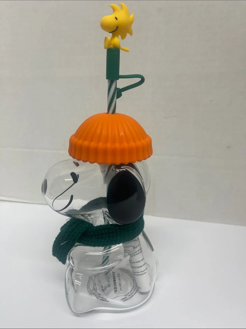 Starbucks Peanuts Orange & Green Snoopy and Woodstock Cold Cup